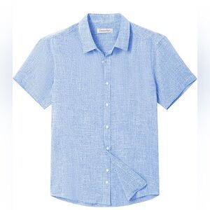 Demofair Men's Blue  Short Sleeve Button Down Shirt Casual Cuban Collar Beach